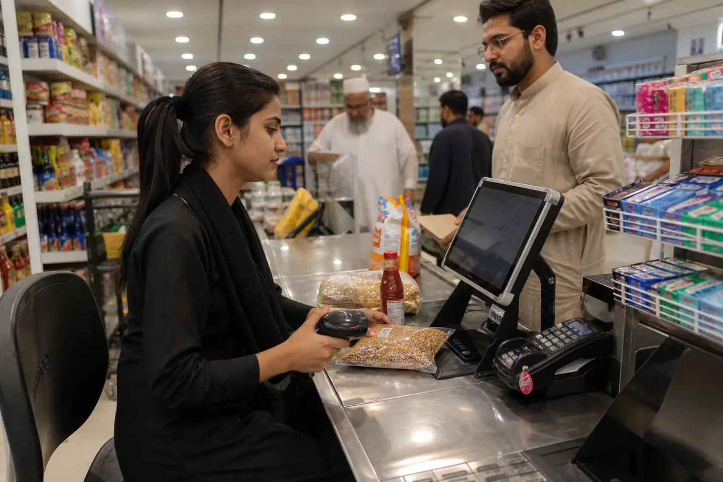 QuickPOS running on a device at a retail counter