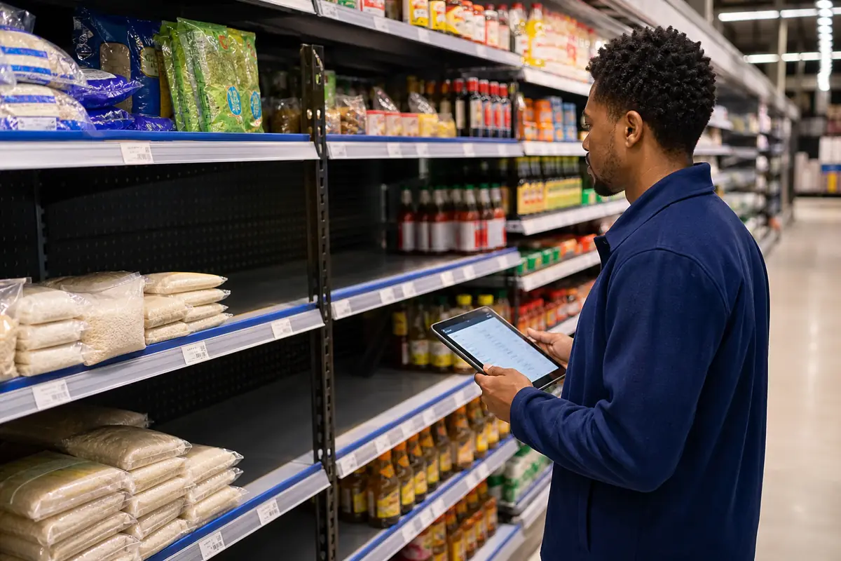 Retail shelf and inventory pressure on a busy floor